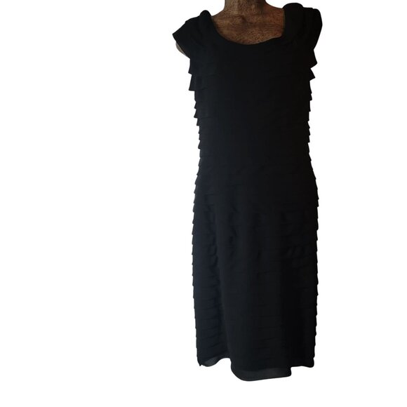 Vintage Searlet Nite  Womens Black Sleeveless Tiered Midi Dress Size 8 - Picture 1 of 11